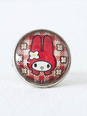 Vintage 1998 Sanrio MY MELODY Red Gingham Ring Adjustable Round Dome Hello Kitty